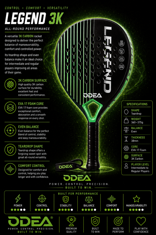 Legend 3K racket included in bundle; ball tubes listed in description